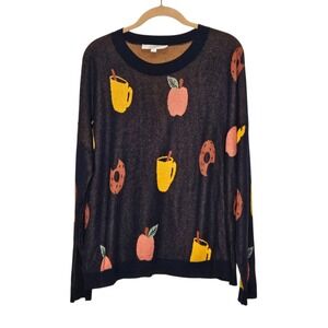 LOFT Womens XL Apples Cider Donuts Autumn Novelty Long Sleeve Sweater Top Coffee